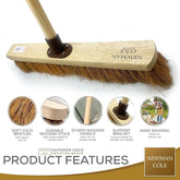 18" Newman and Cole Natural Soft Coco Broom Head with Hole and Wooden Handle